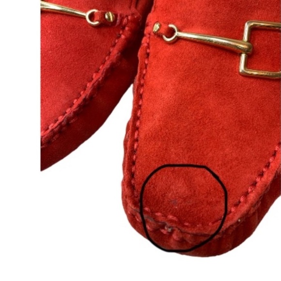 LANDSEND Women’s Red Suede, Gold Horse Bit Driving Mocs Never Worn, In Storage - Picture 3 of 13